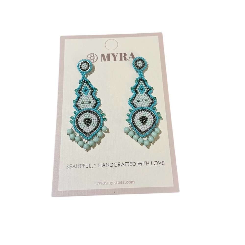 Myra Bag Aqua and White‎ Beaded Earrings